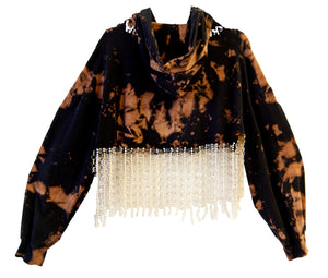 Upcycled Bleached Crystal Drip Cropped Hoodie *one-of-a-kind*