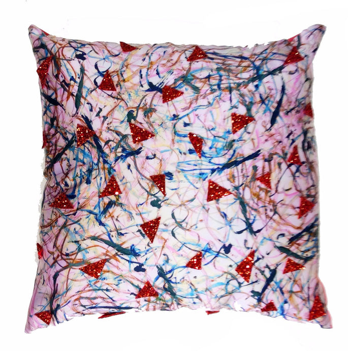 Red Glitter HandMade Printed Cushion *one-of-a-kind*