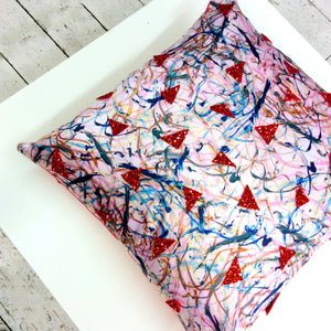 Red Glitter HandMade Printed Cushion *one-of-a-kind*