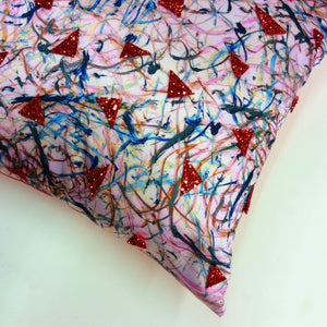 Red Glitter HandMade Printed Cushion *one-of-a-kind*