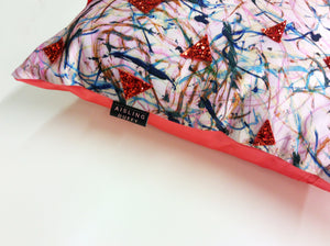 Red Glitter HandMade Printed Cushion *one-of-a-kind*