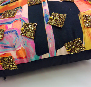 Gold Glitter Sequin Handmade Printed Cushion *one-of-a-kind*